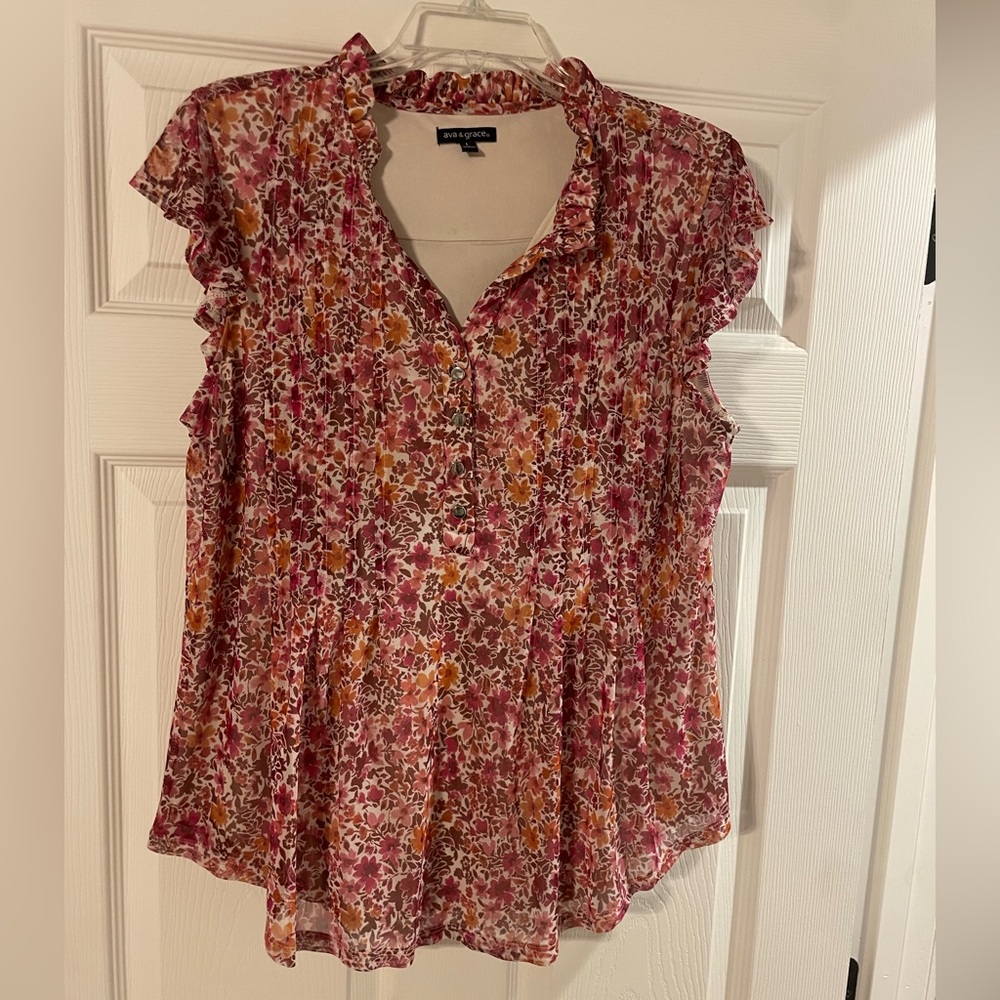 Ava & Grace Pink and Orange Floral Blouse